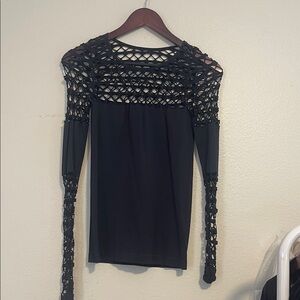 VENUS Black Crochet Yoke Long Sleeve Tunic
